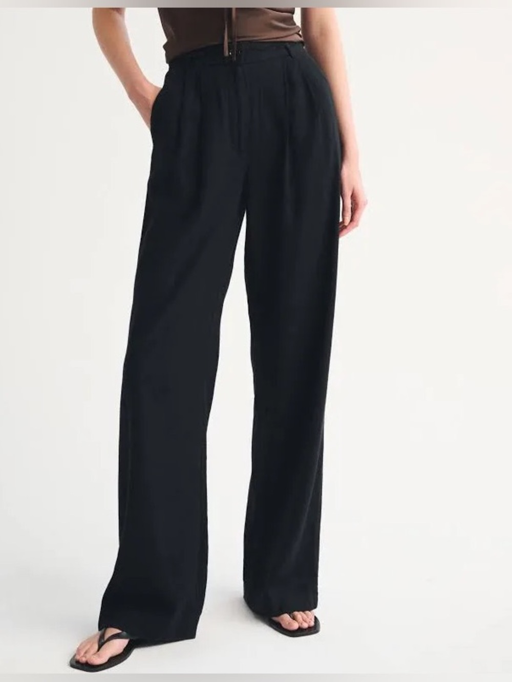 Abercrombie & Fitch Linen Blend Wide Leg Curvy Trousers